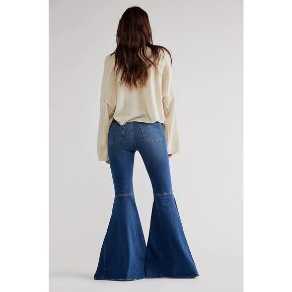 Free People Just Float On Flare Jeans Size 27 High Rise Bell Bottom Boho Hippie - Picture 9 of 9
